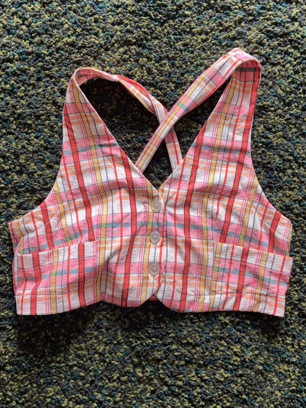 Melody Ehsani x NIKE Coral Plaid Button-Front Halter Vest